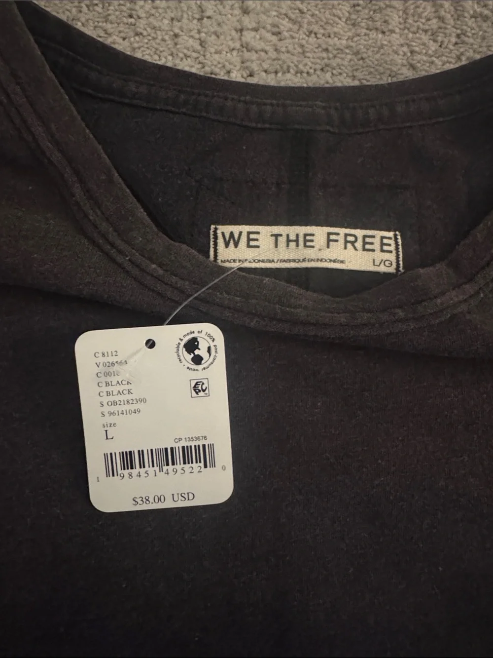 Free People Charcoal Short Sleeve Crewneck Tee